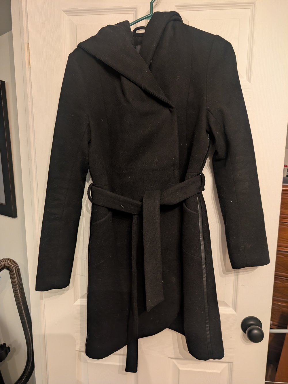Reitmans Black Lined Hooded Belted Trench Coat With Buttons
